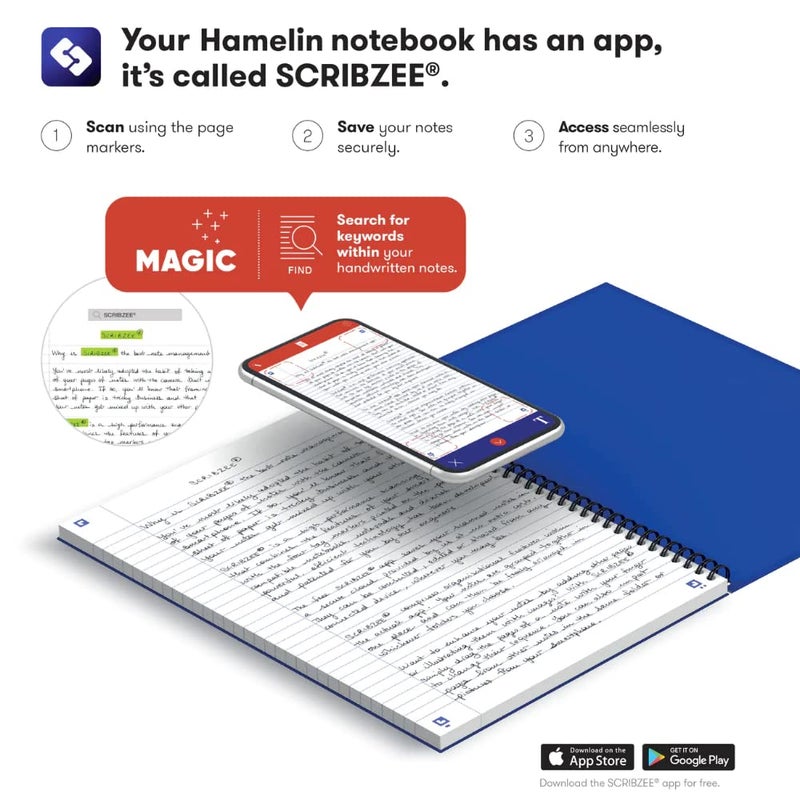 Hamelin 1 Subject, Graph Paper, Hard Cover Spiral Bound Grid Notebook, 4 Square Per Inch 150 Pages ELECTRIC Blue 8.5"x11 - Image 4
